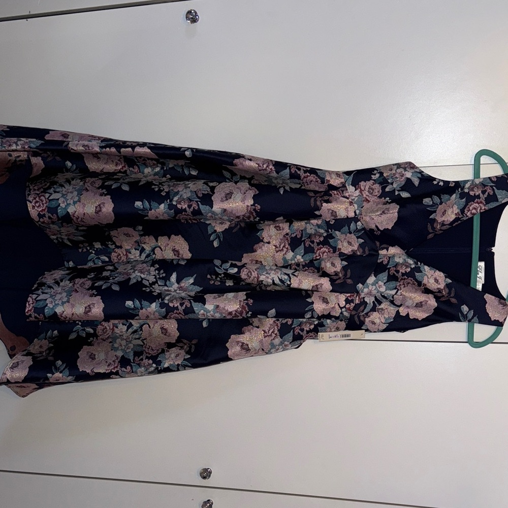 Eliza J Navy and Pink Floral High Low Dress